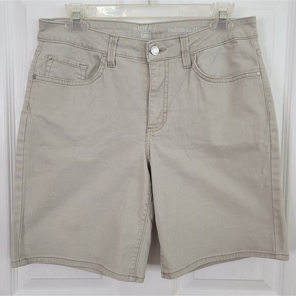 Rider's By Lee Khaki Womens Size 8 Regular Solid Midrise Bermuda Cotton Shorts - Picture 2 of 7
